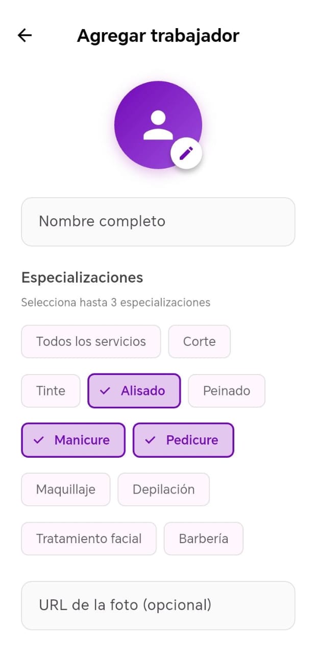 Pantalla - Agregar trabajador