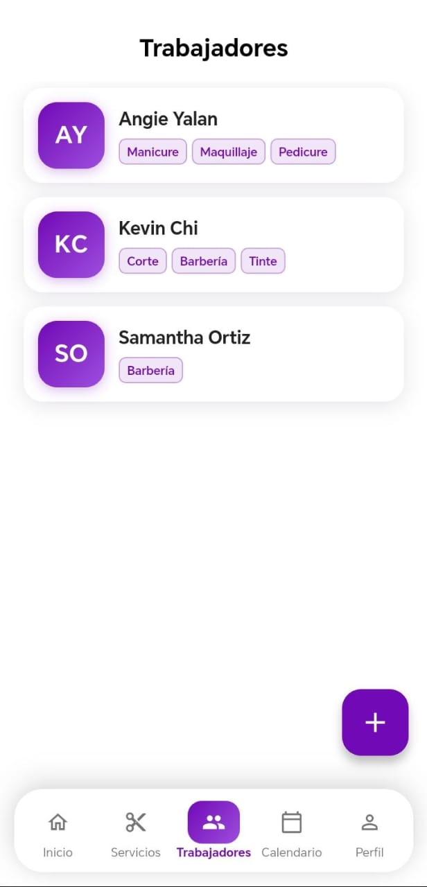 Pantalla - Trabajadores de la app